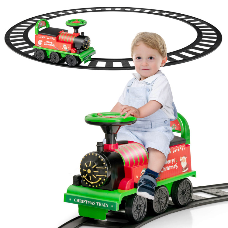 6V Electric Kids Ride On Car Toy Train with 16 Pieces Tracks - Costway